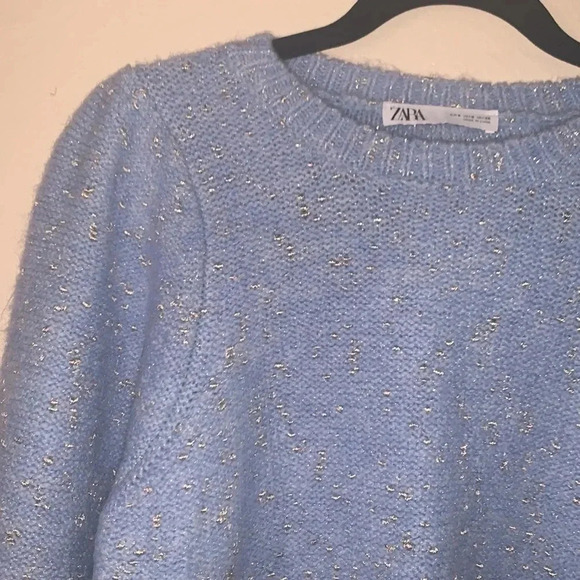Zara Baby Blue Sweater with Metallic Thread Size Small - Picture 4 of 9
